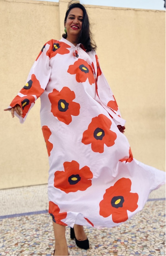 Pussy Bow Kaftan - Poppy